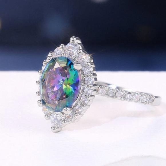 NEW 925 STERLING SILVER MYSTIC TOPAZ HALO RING, CUTE RING, SHINY RING. - Picture 8 of 9